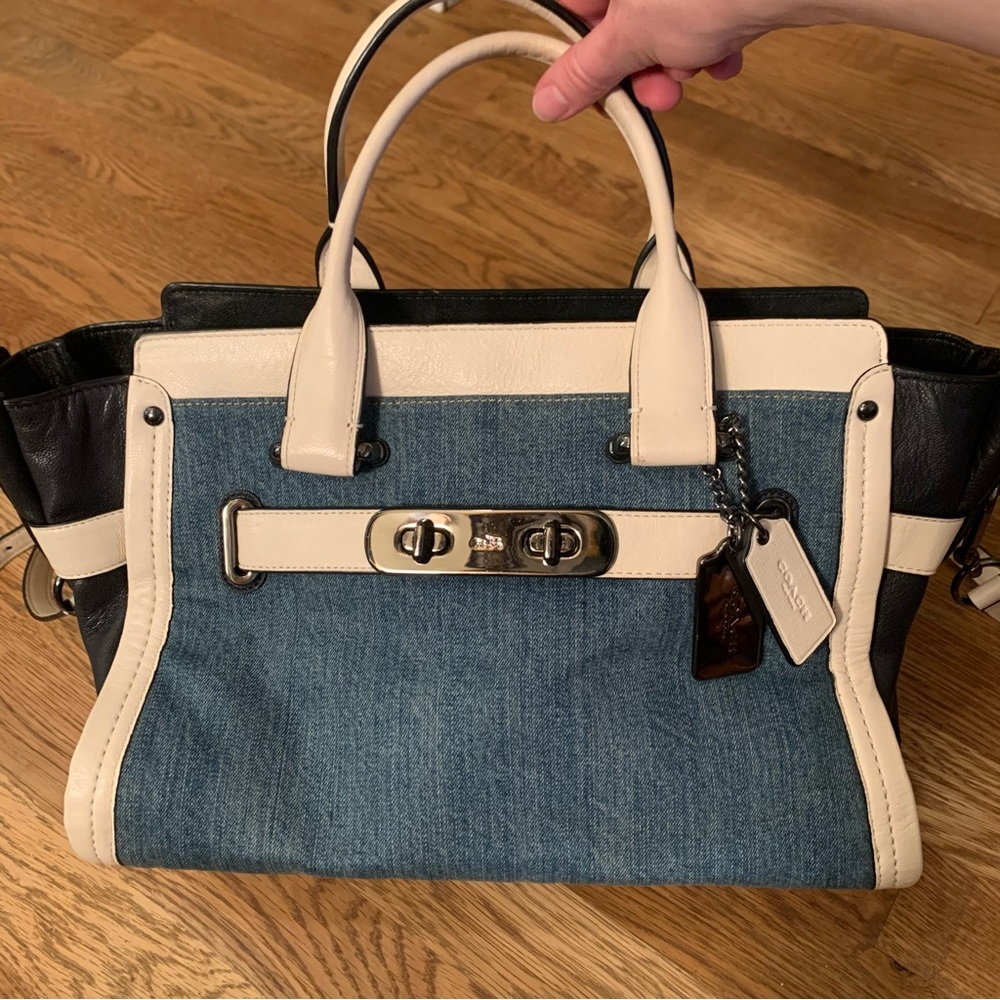 Coach Large Swagger In Colorblock Denim Satchel Bag Crossbody 37731